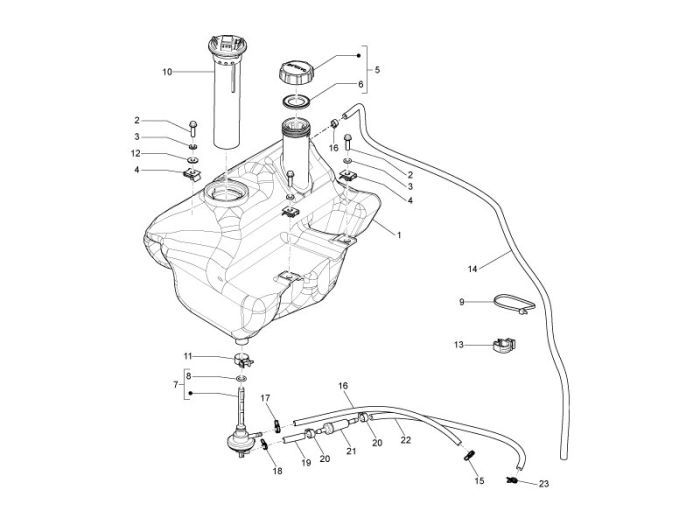 Benzinetank - Tankvlotter - Vacuümkraan Vespa S 50 4-takt 2V 25km/u