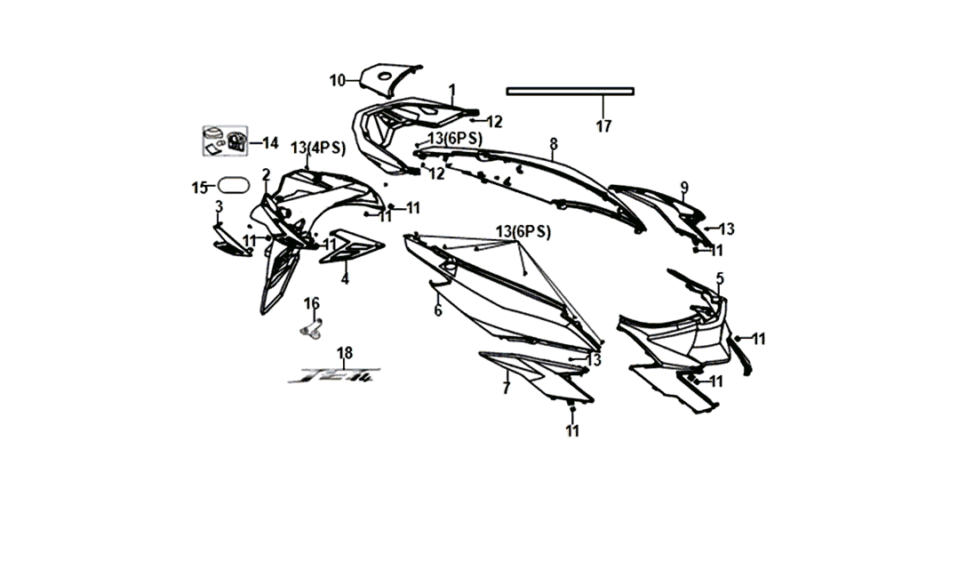 Motorschermen - Achterlicht - Achterspatbord Sym Jet 14 blue (BU-289S)