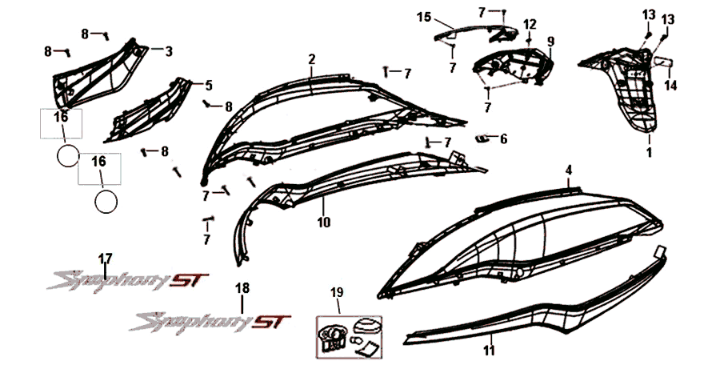 Beplating Sym Symphony ST 125I E4 Blue/ Black/ Silver (BU-280S/BK-001C/S-882U)