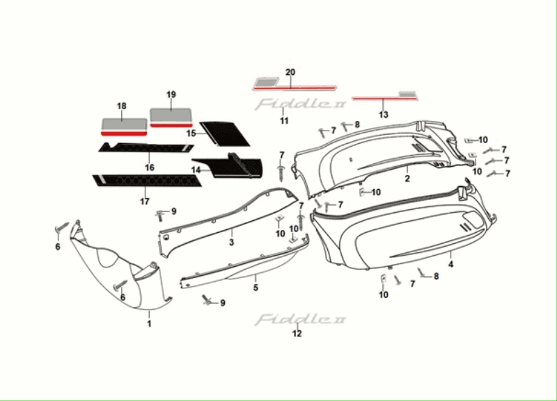 Motorschermen - Zijskirts - Onderspoiler Sym Fiddle ll Euro 5 Black (BK-5560S)