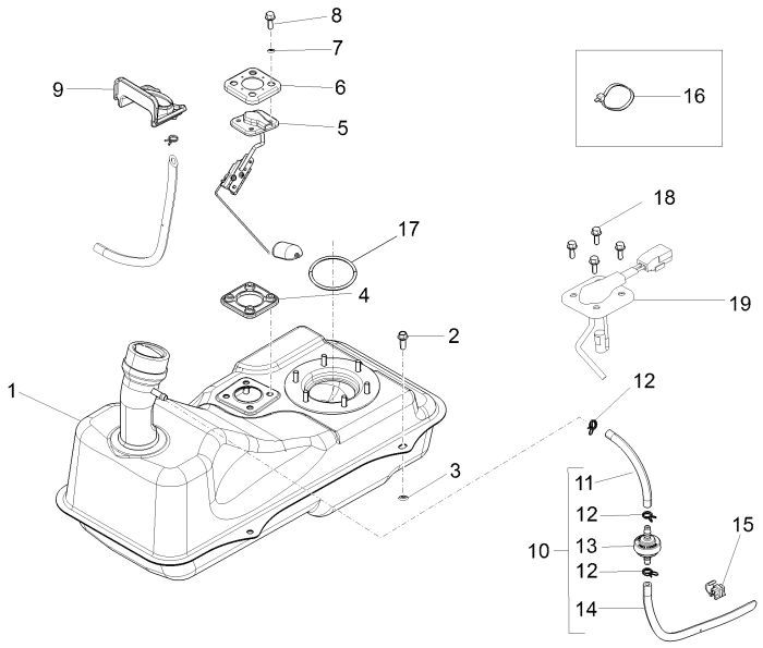 Benzinetank - Tankvlotter - Vacuümkraan Piaggio New Fly 4-takt 2V