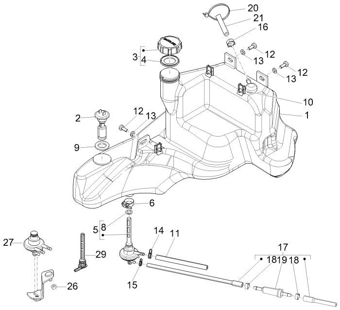 Benzinetank - Tankvlotter - Vacuümkraan Piaggio Zip 2000 2-takt AC