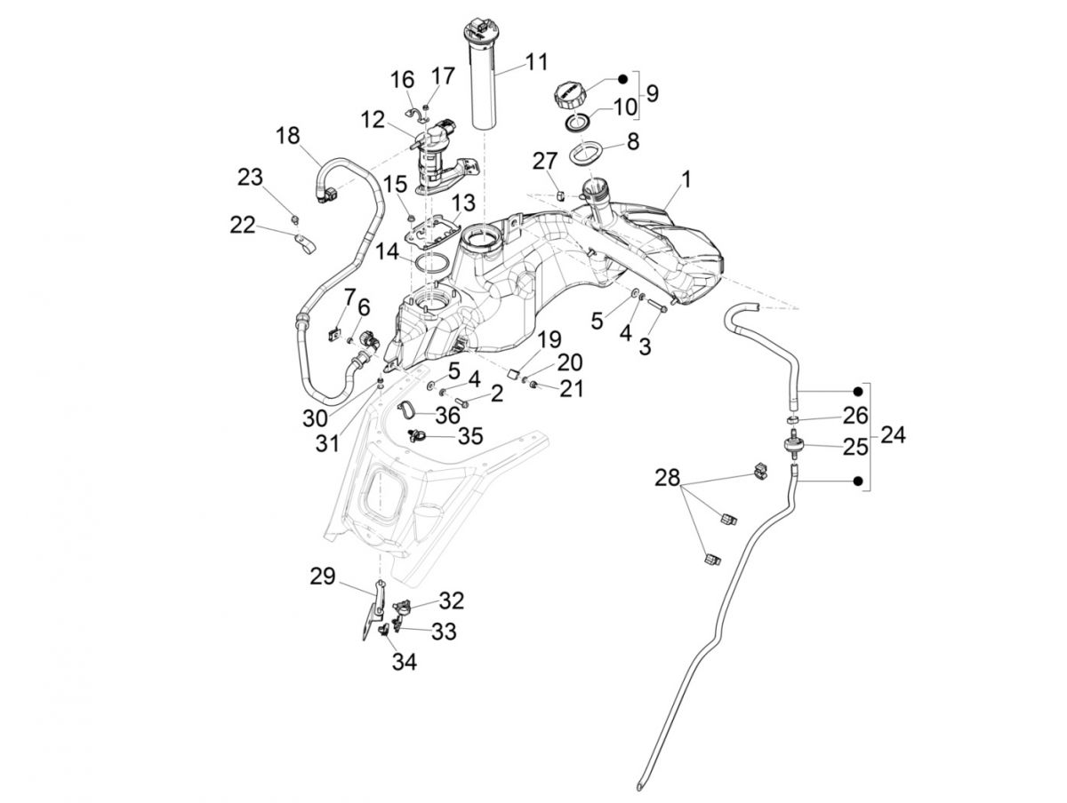 Benzinetank - Tankvlotter - Benzinepomp Vespa GTS 125 IE ABS Euro 4 2016-2018