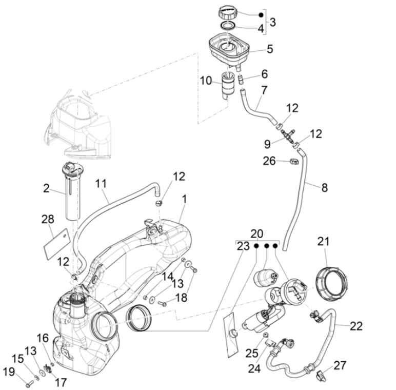 Benzinetank - Tankvlotter - Benzinepomp Piaggio Liberty 50 4-takt AC IGET 3V Euro 5