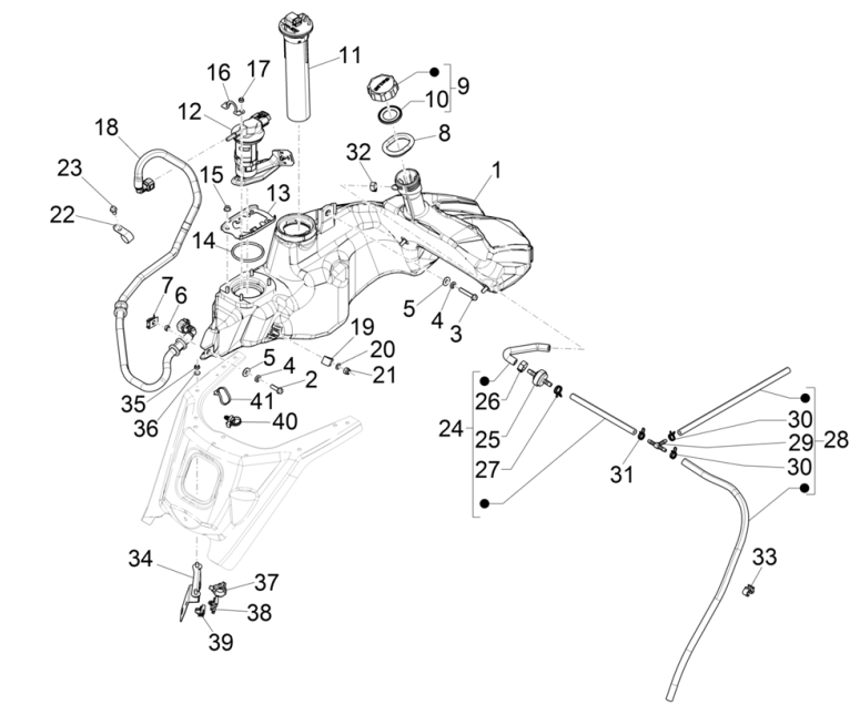 Benzinetank - Tankvlotter - Benzinepomp Vespa GTS 125 IE ABS Euro 4 2019