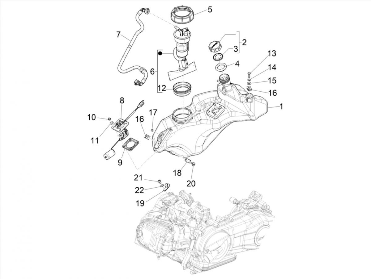 Benzinetank - Tankvlotter - Benzinepomp Vespa Sprint 125 3V IE ABS Euro 5 2021