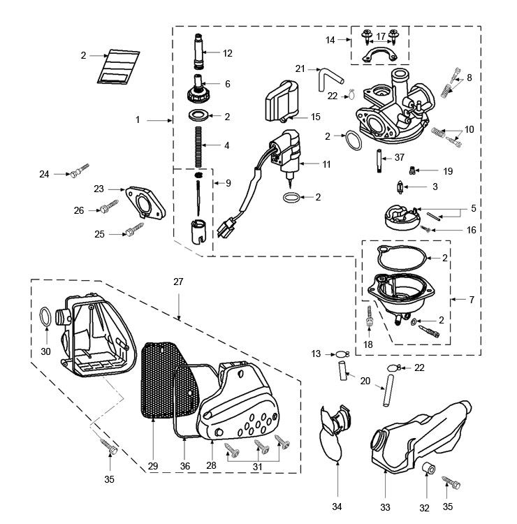 Carburateur- Luchtfilter Peugeot Vivacity 2 50 2-takt AC Euro 2