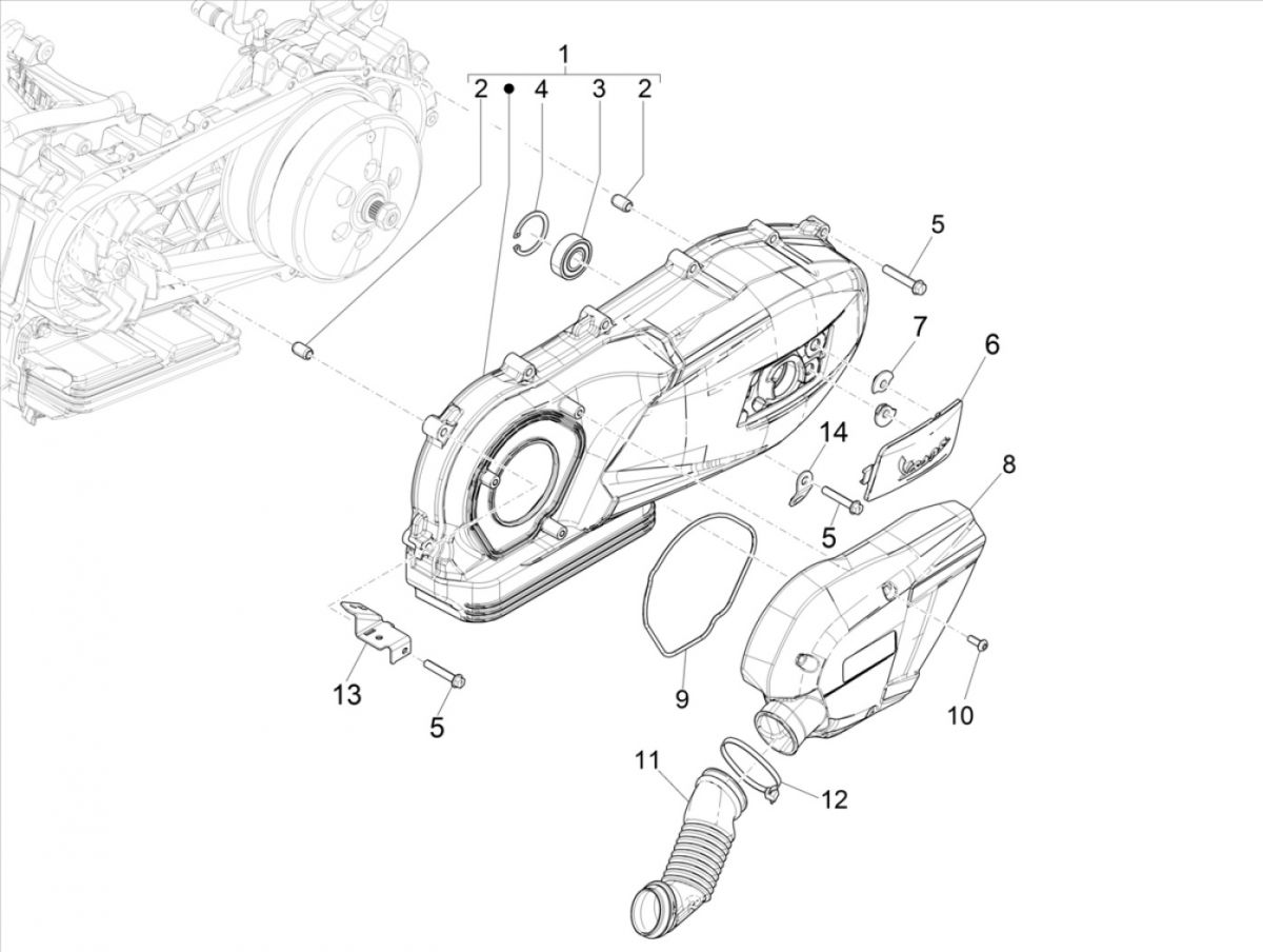 Carterdeksel Vespa GTS 125 IE ABS Euro 4 2016-2018