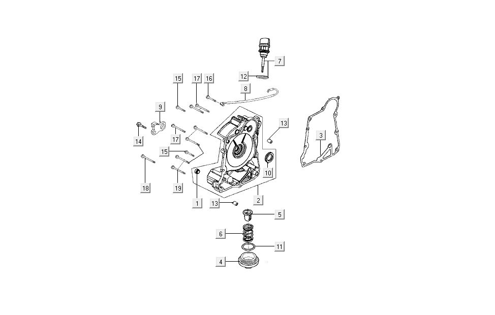 Carterhelft rechts - Peilstok - Oliefilter Kymco New Sento 50i 4-takt Wit