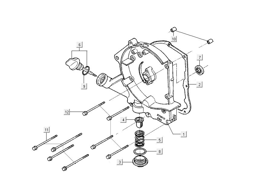 Carterhelft rechts - Peilstok - Oliefilter Kymco Sento 50 4-takt Wit