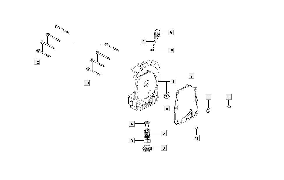 Carterhelft rechts - Peilstok - Oliefilter Kymco Super8 50 4-takt 2009→ wit