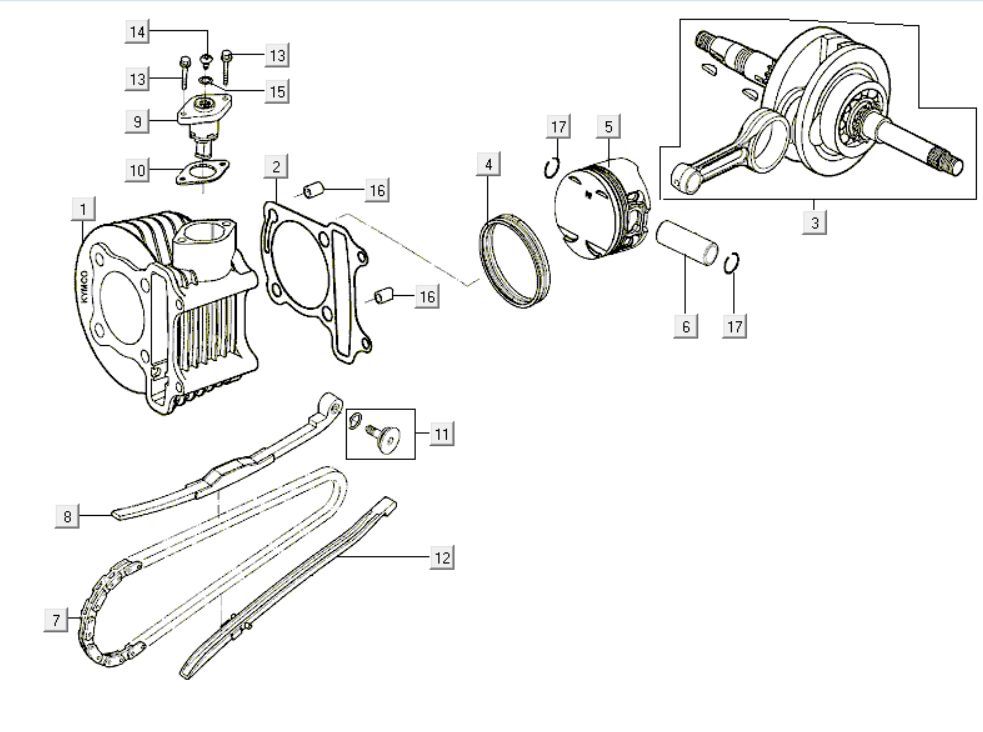 Cilinder - Zuiger - Krukas Kymco Like 200i Wit