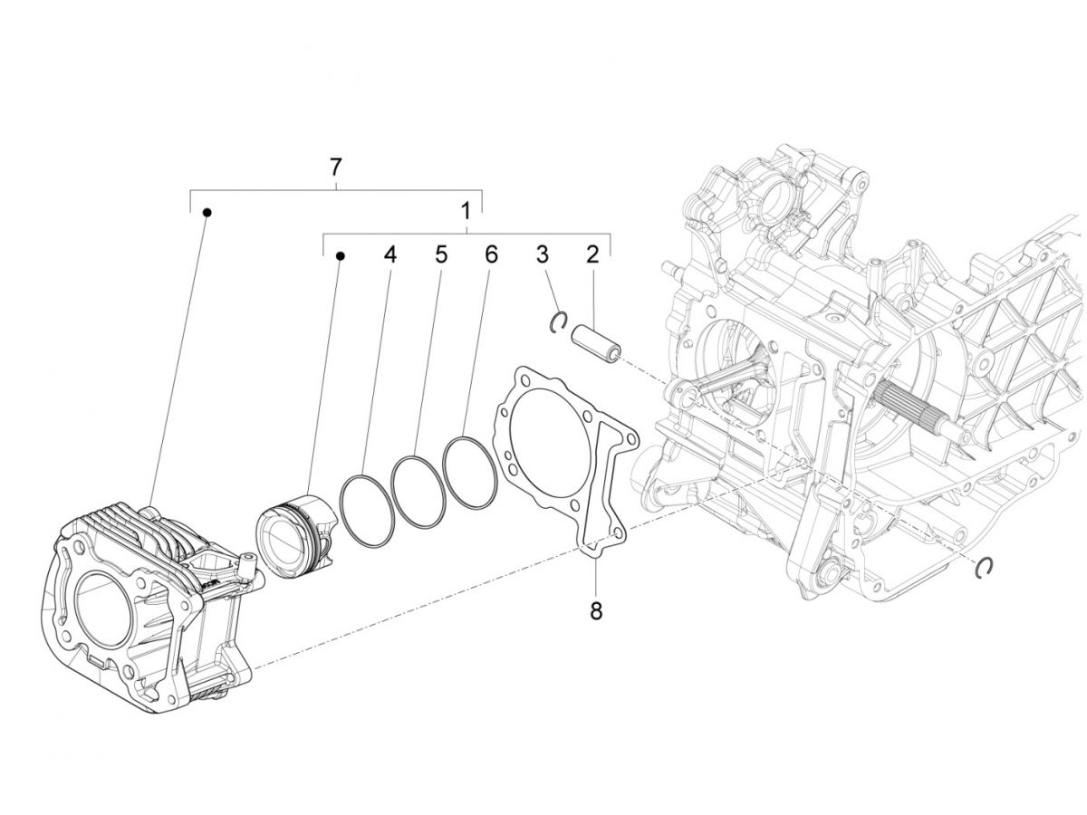Cilinder - Zuiger Vespa Sprint 125 3V IE ABS Euro 5 2021