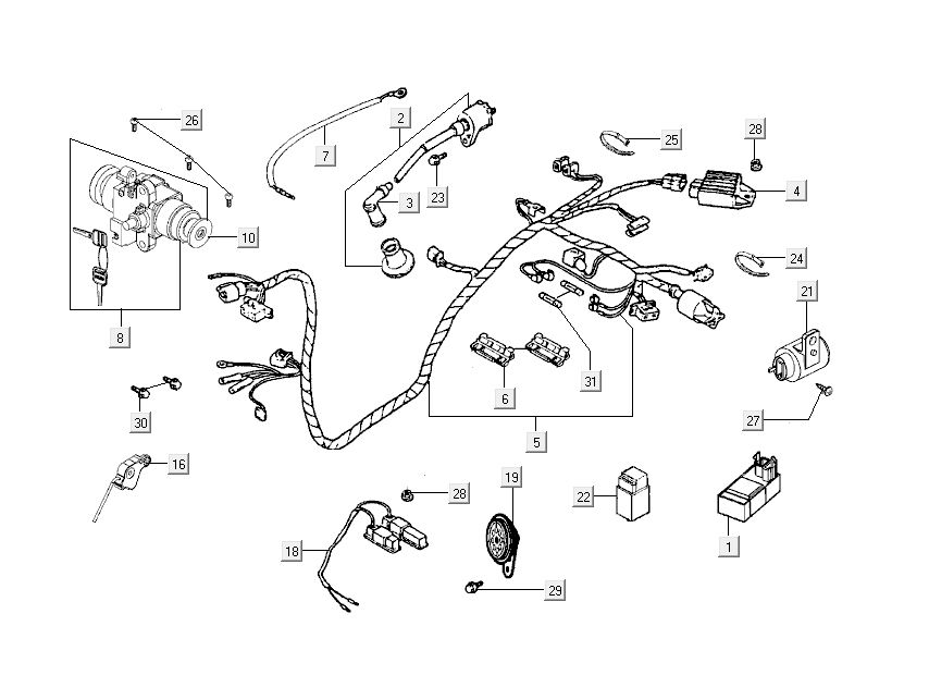 Contactslot - Kabelboom - CDI Kymco Sento 50 4-takt Spring Wit