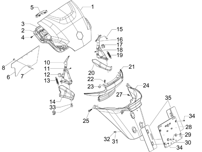 Achterspatbord Piaggio MP3 300 LT Sport 2009-2014 sterwit 595