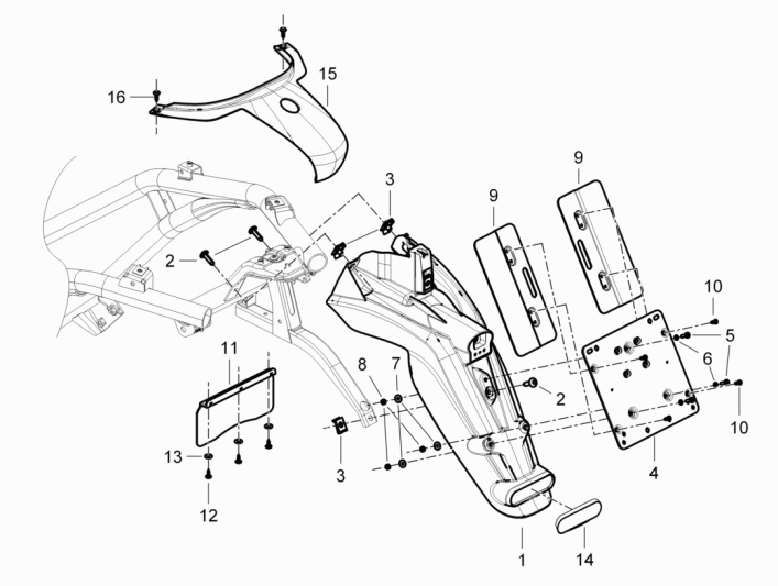 Achterspatbord Piaggio Beverly 350 Sport Touring Euro 3 2013-2014 zwart 90/B