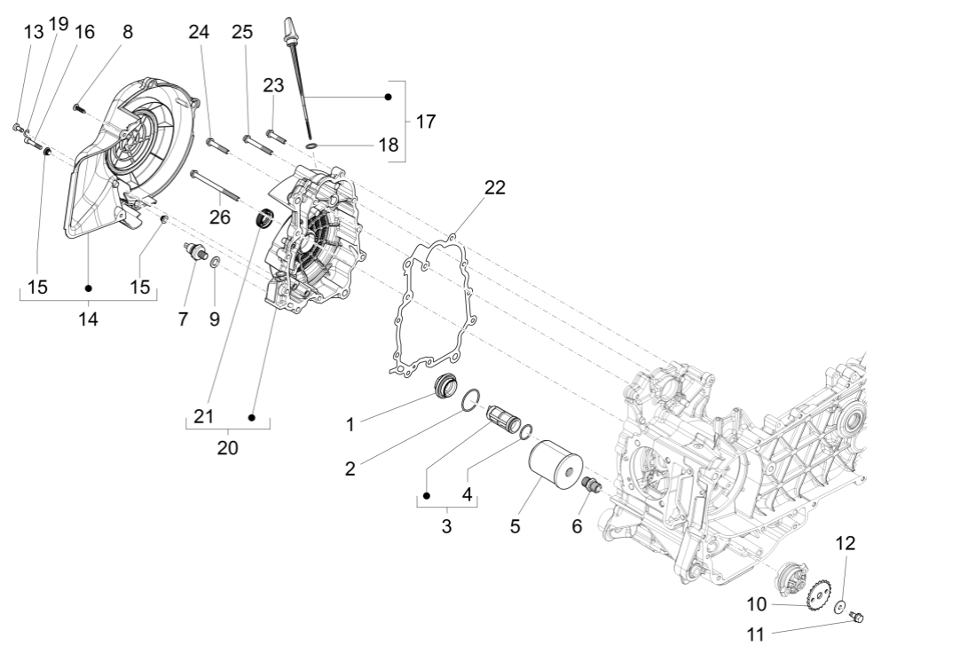 Vliegwieldeksel- Oliefilter - Peilstok Vespa Sprint 150 3V IE ABS Euro 3 2015