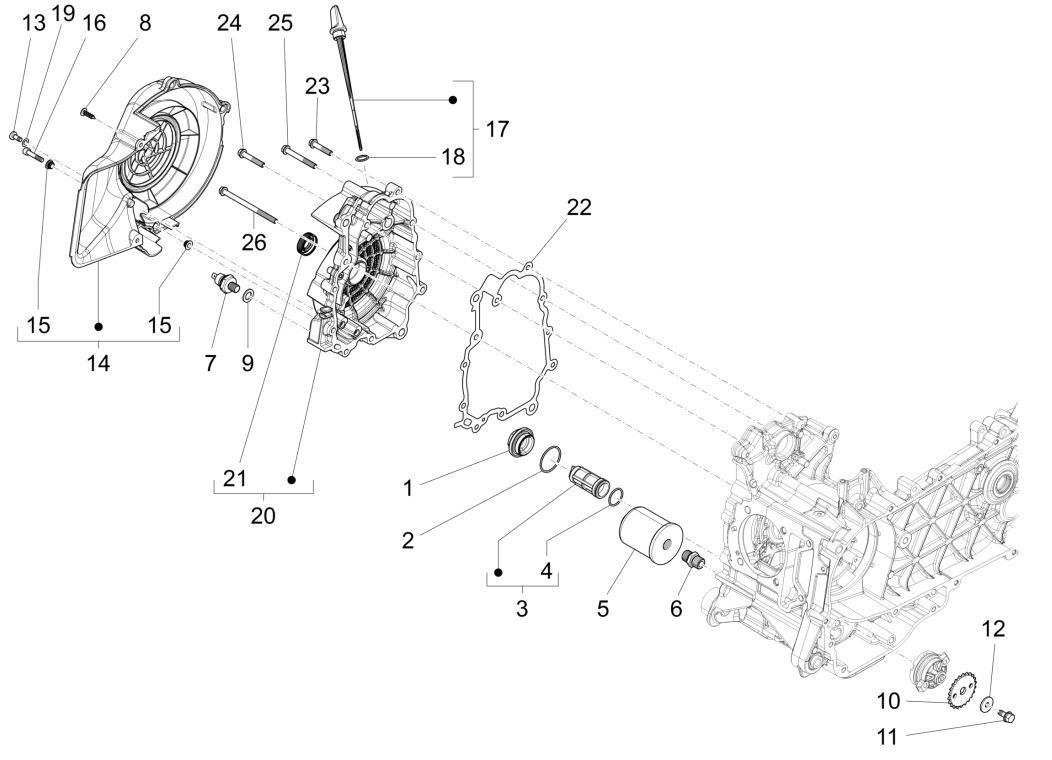 Waterpomp - Oliefilter - Vliegwieldeksel Piaggio Liberty 125 IGET 3V ABS Euro 5