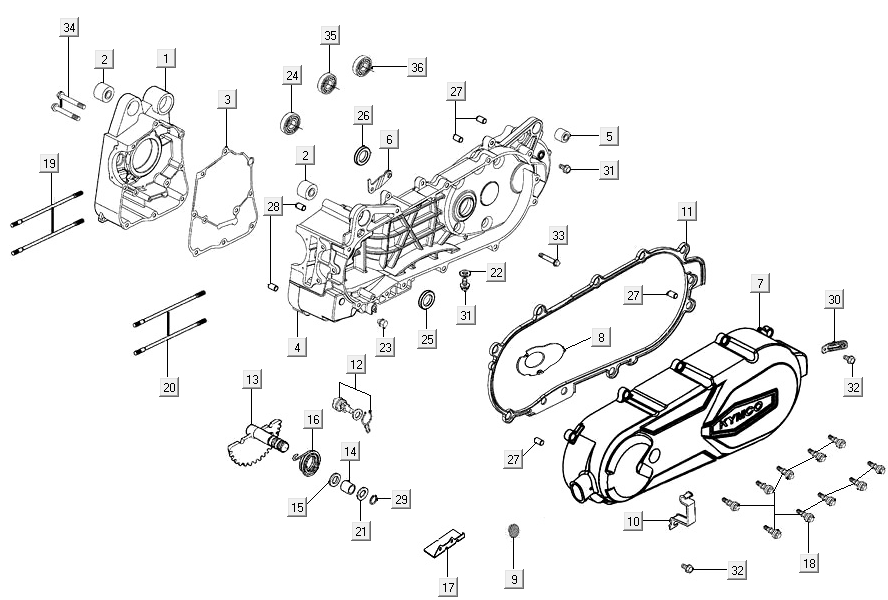Carter - Carterdeksel - Kickstarteras Kymco Agility 16+ 150i Euro 4