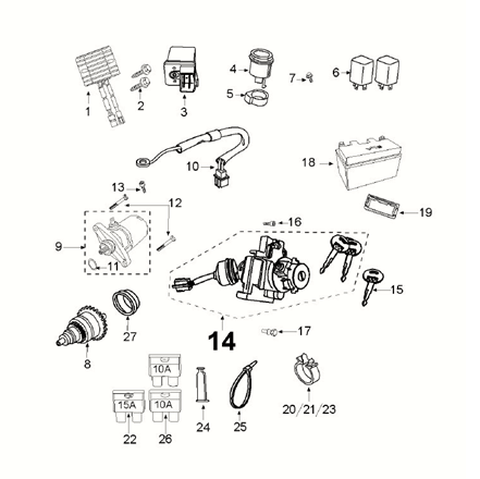 Elektrische delen - Bendix - Startmotor - Accu Peugeot Kisbee 4-takt Euro 5