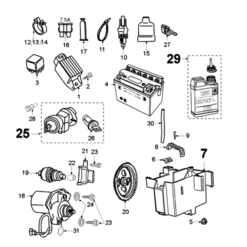 Elektrische delen - Bendix - Startmotor - Accu Peugeot Ludix 12 zwart