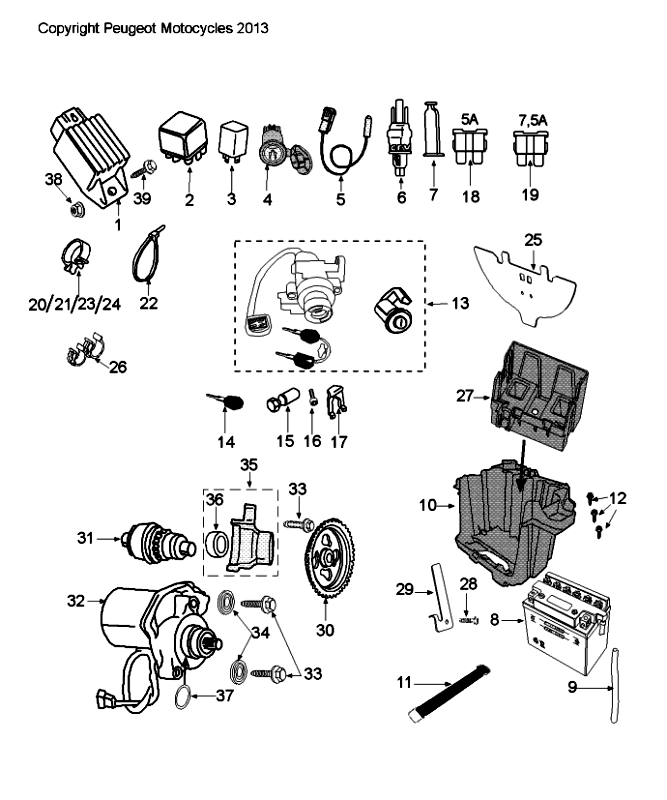 Elektrische delen - Bendix - Startmotor - Accu Peugeot Citystar 50 Bruin