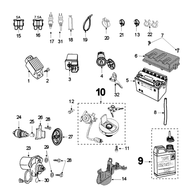 Elektrische delen - Bendix - Startmotor - Accu Peugeot Speedfight 3 50 2-takt AC Zwart