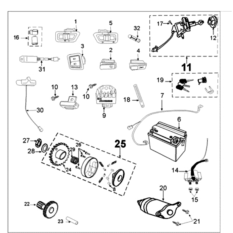 Elektrische delen - Bendix - Startmotor - Accu Peugeot Tweet old matgrijs