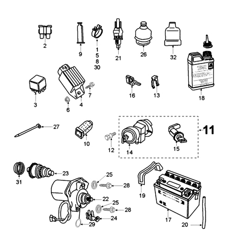Elektrische delen - Bendix - Startmotor - Accu Peugeot Vivacity Blauw