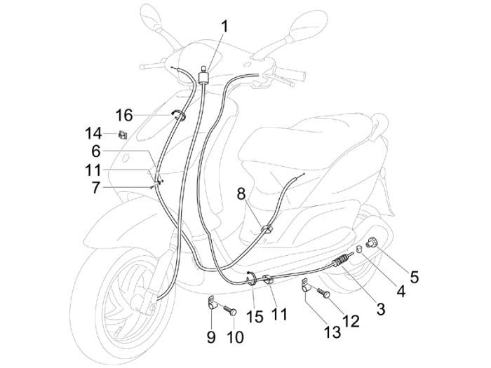 Kilometertellerkabel - Achterremkabel Piaggio Fly 50 4-takt AC