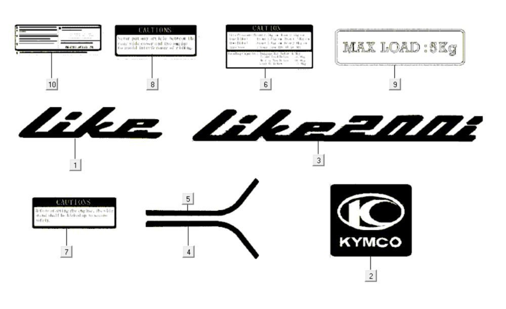 Emblemen - Stickers Kymco Like 200i Wit