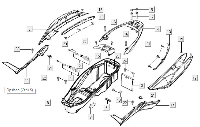 Kappen - Beplating achterzijde Kymco New Downtown 350i ABS