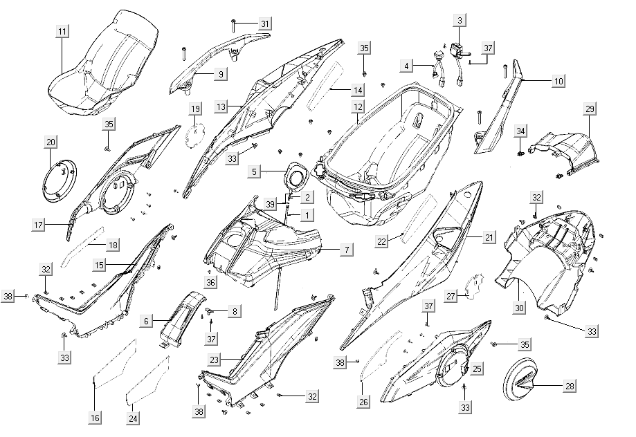Helmbak - Beplating achterzijde Kymco AK550i Mat bruin