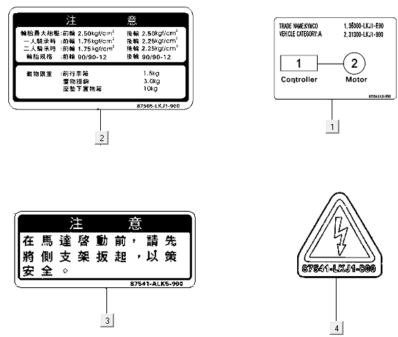 Veiligheid- en waarschuwingsstickers Kymco E-Vitality