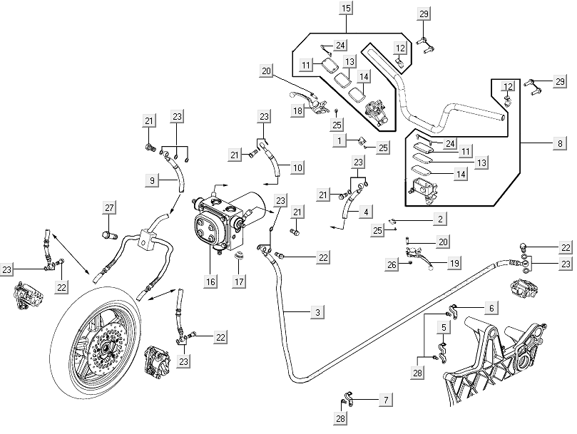 Remcilinder - Remleiding - ABS module Kymco Xciting 500R EVO