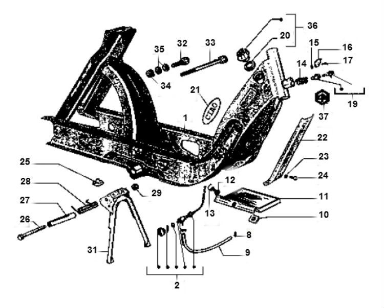Frame - Middenstandaard Piaggio Ciao