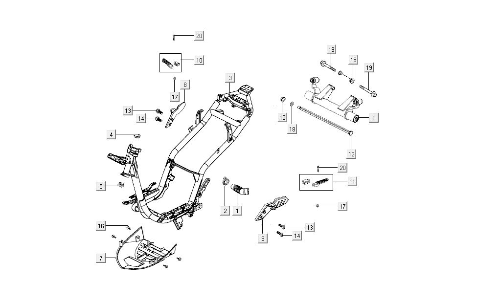 Frame - Motorophanging - Voetsteunen Kymco Super8 50 4-takt 2009→ wit