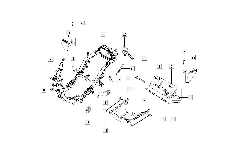 Frame - Motorophanging- Voetsteunen Kymco New Sento 50i 4-takt zwart
