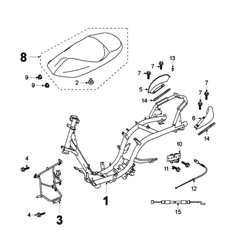 Frame - Zadel Peugeot Elyseo zwart