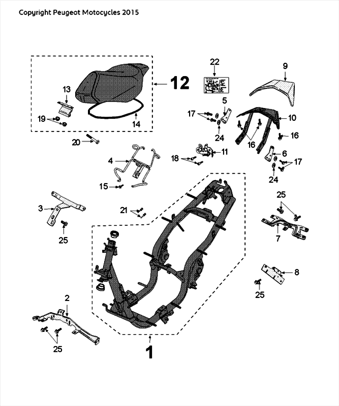 Frame - Zadel Peugeot Speedfight 4 50 2-takt LC zwartgroen