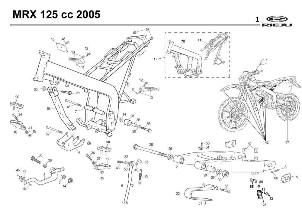 Frame Rieju MRX 125 rood 2005 4-takt