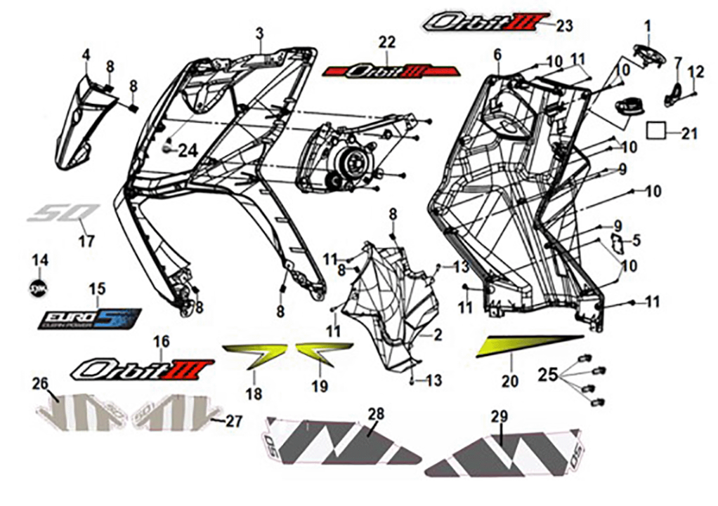 Front cover - front inner box Sym Orbit III 50 E5 Rich Grey (GY-430C)