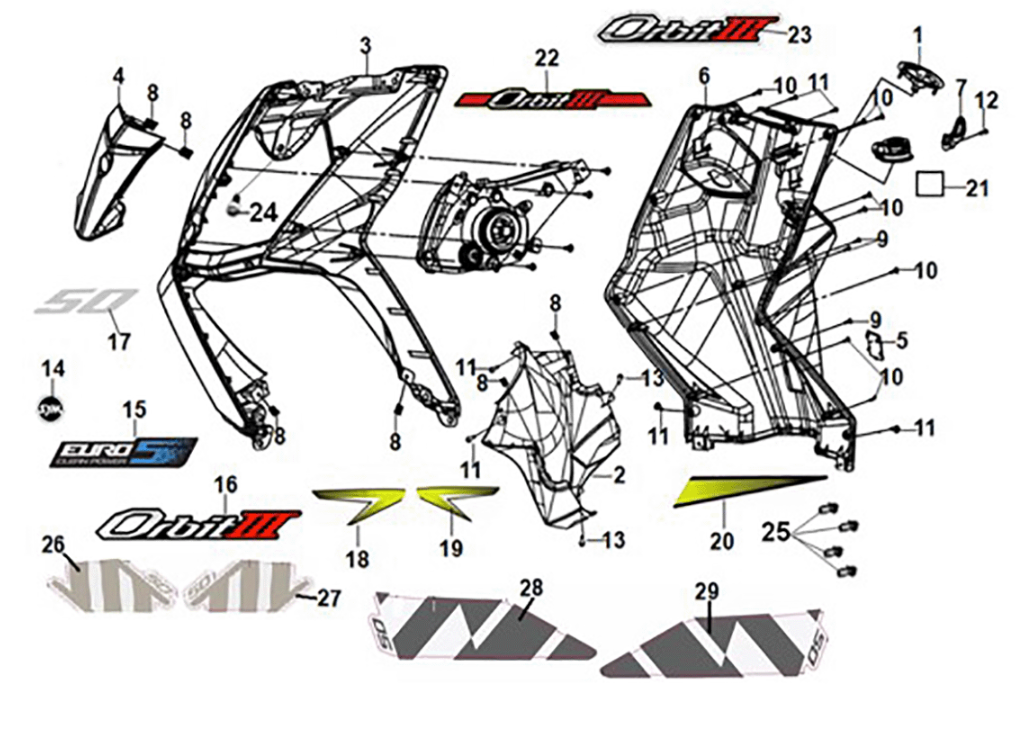 Front cover - front inner box Sym Orbit III 50 E5 White/ Gray (WH-006/GY-419S)