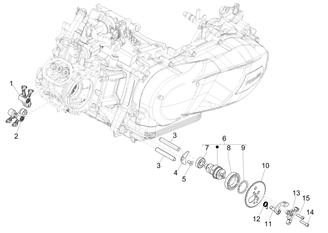Nokkenas - Nokkenastandwiel - Tuimerlaars Vespa GTS 125 IE ABS Euro 4 2019
