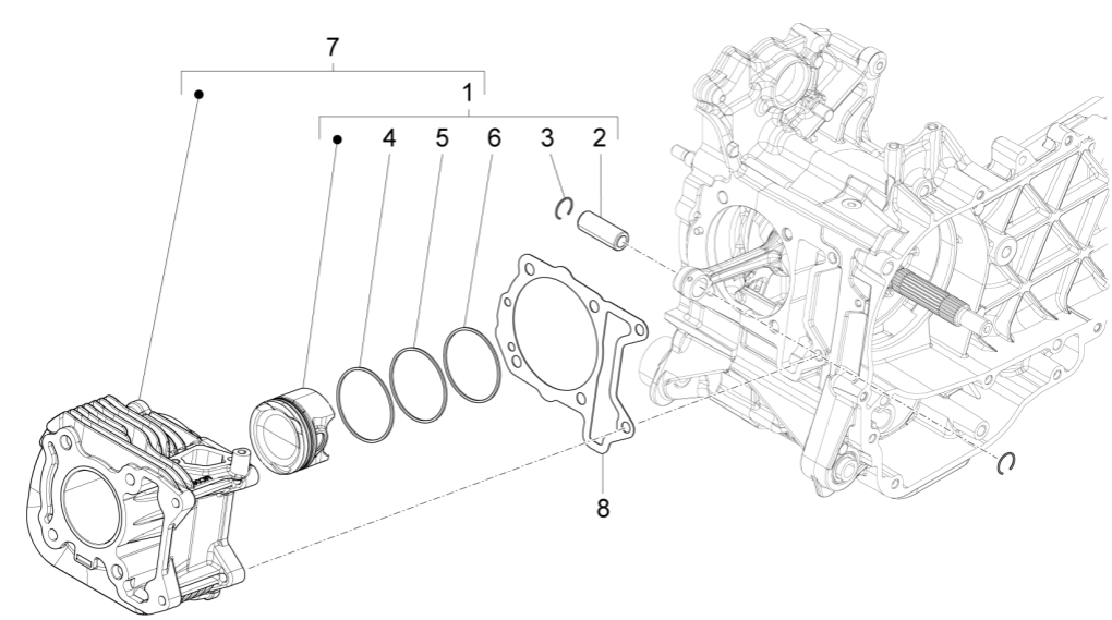 Cilinder - Zuiger Vespa Primavera 125 3V IE ABS