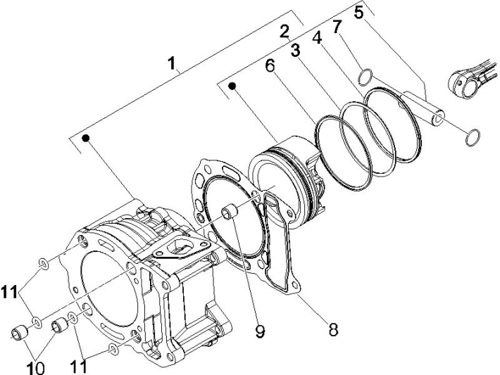 Cilinder - Zuiger Vespa GTS 250 ie 2005-2009 (met ABS)