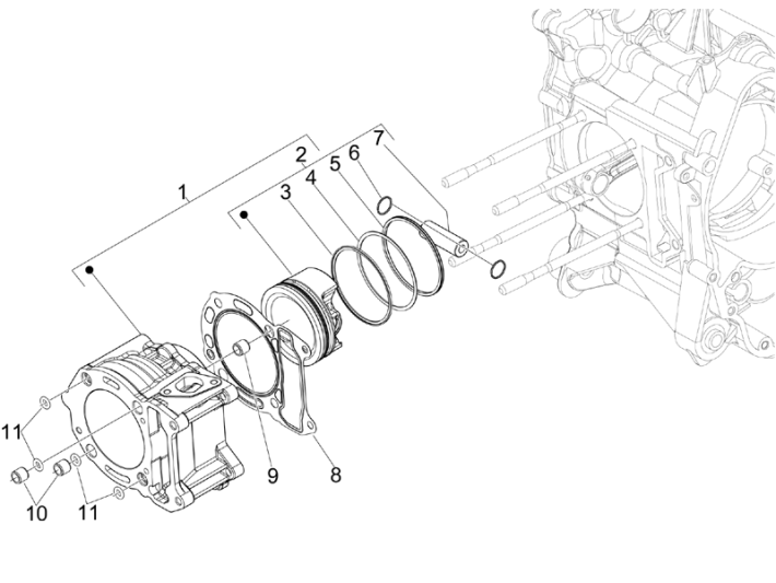 Cilinder - Zuiger Vespa GTS 300 ie 2008-2016 (met en zonder ABS)
