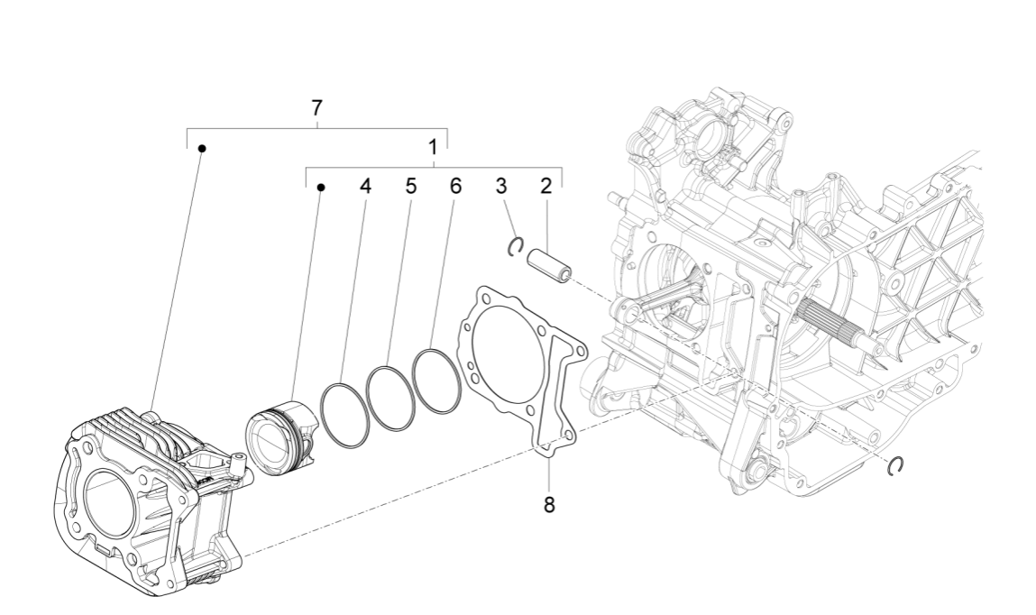 Cilinder - Zuiger Vespa Sprint 50 4-takt IGET 3V Euro 5