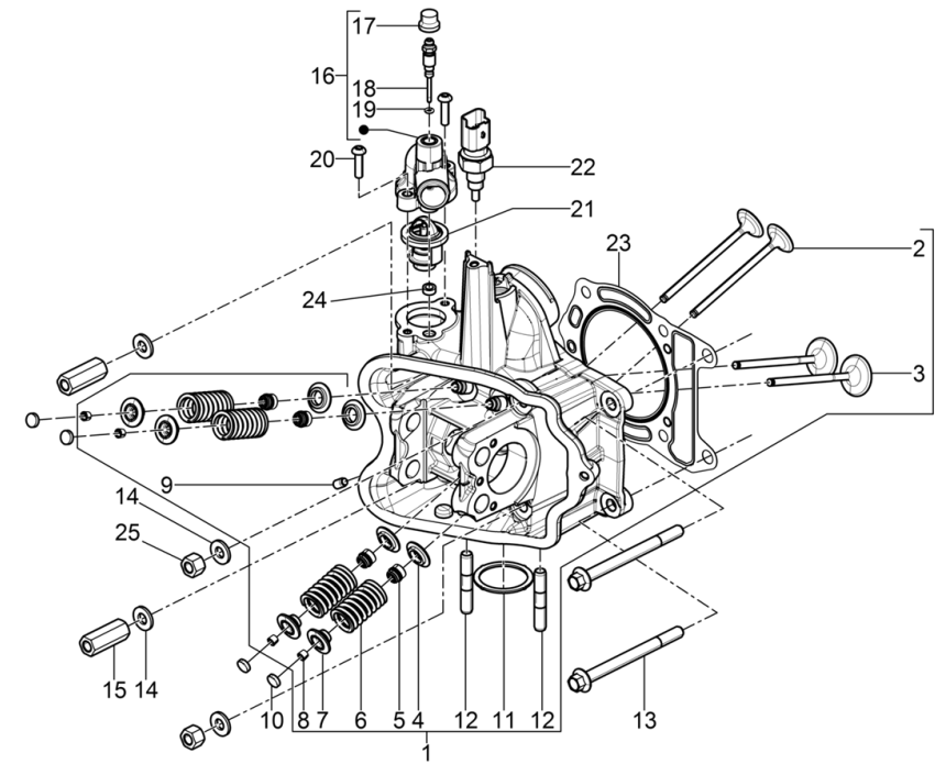 Cilinderkop - Kleppen Piaggio MP3 350 Maxi Sport ABS Euro 4 2018-2020