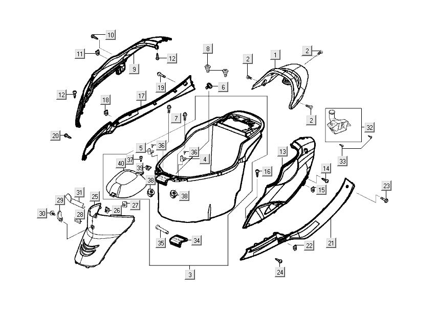 Kappen - Beplating achterzijde Kymco Filly 4-takt zilver